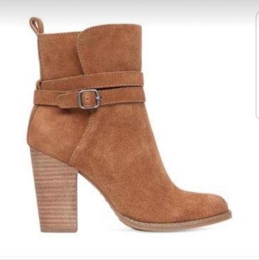 Lucky Brand Latonya Camel Honey Oiled Suede Leather Heeled Booties - 8.5